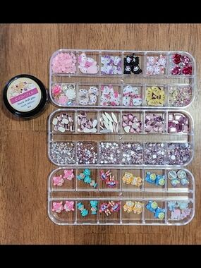 Nail Art Rhinestones & Charms Set - Pink, Purple, Blue, Gold